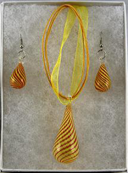 EMS180 Yellow Orange Spiral Tear Drop Pendant Earrings Set