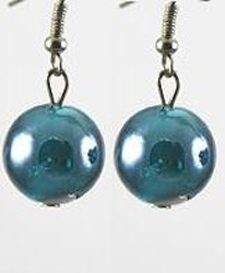 ER100 Teal Ball Foil Glass Earrings