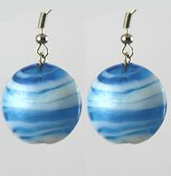 ER107 Blue White Coin Glass Earrings