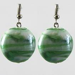 ER111 Green White Coin Glass Earrings