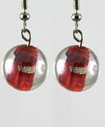 ER93 Red Ball Foil Glass Earrings