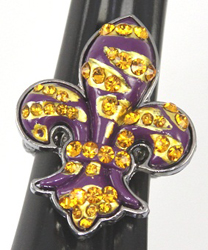 ESR061244 PURPLE GOLD FLUR DE LIS STRETCH RING