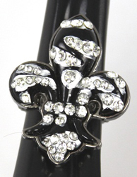 ESR061246 BLACK WHITE FLUR DE LIS STRETCH RING