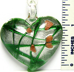 Green Silver Gold Heart Glass Pendant PD764